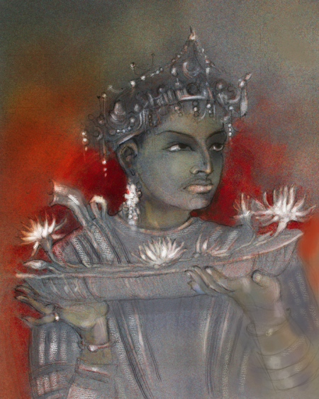 Princely Attendant with Lotus Offering (after Ajanta mural)